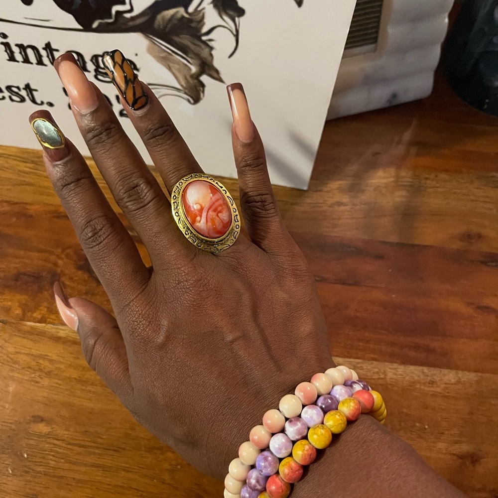 Gold and Orange Cream Swirl Statement Ring